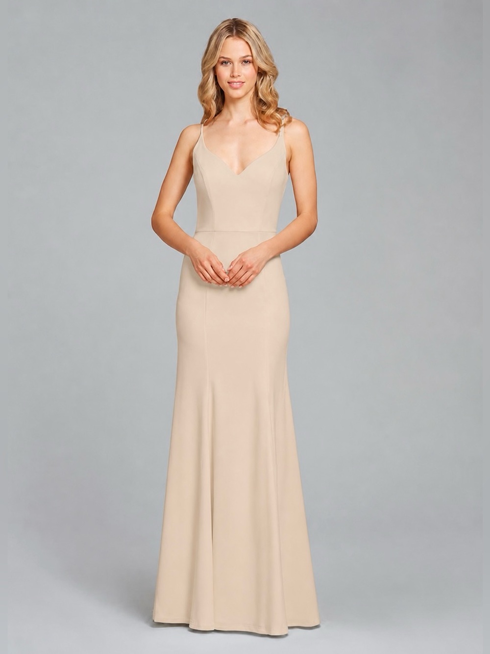 Hayley Paige Occasion Dress Beige Style 5858 Size 6